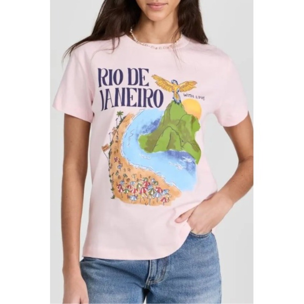 Farm Rio Rio De Janeiro Graphic Fit T-Shirt Pink 100% Cotton Women Size Medium